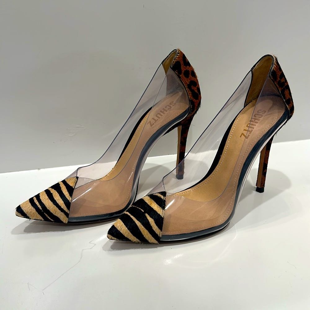 Schutz Cendi Transparent Pointed Toe Animal Hair Pump-size 7